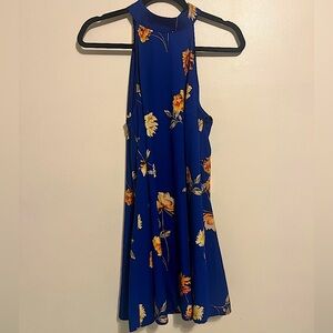 Lulu's Sleeveless Halter Neck Tie Blue Floral Print Dress Size Medium